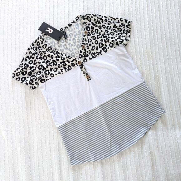 NWT Prinstory Tshirt Color Block Gray Cheetah size Small - Picture 2 of 5